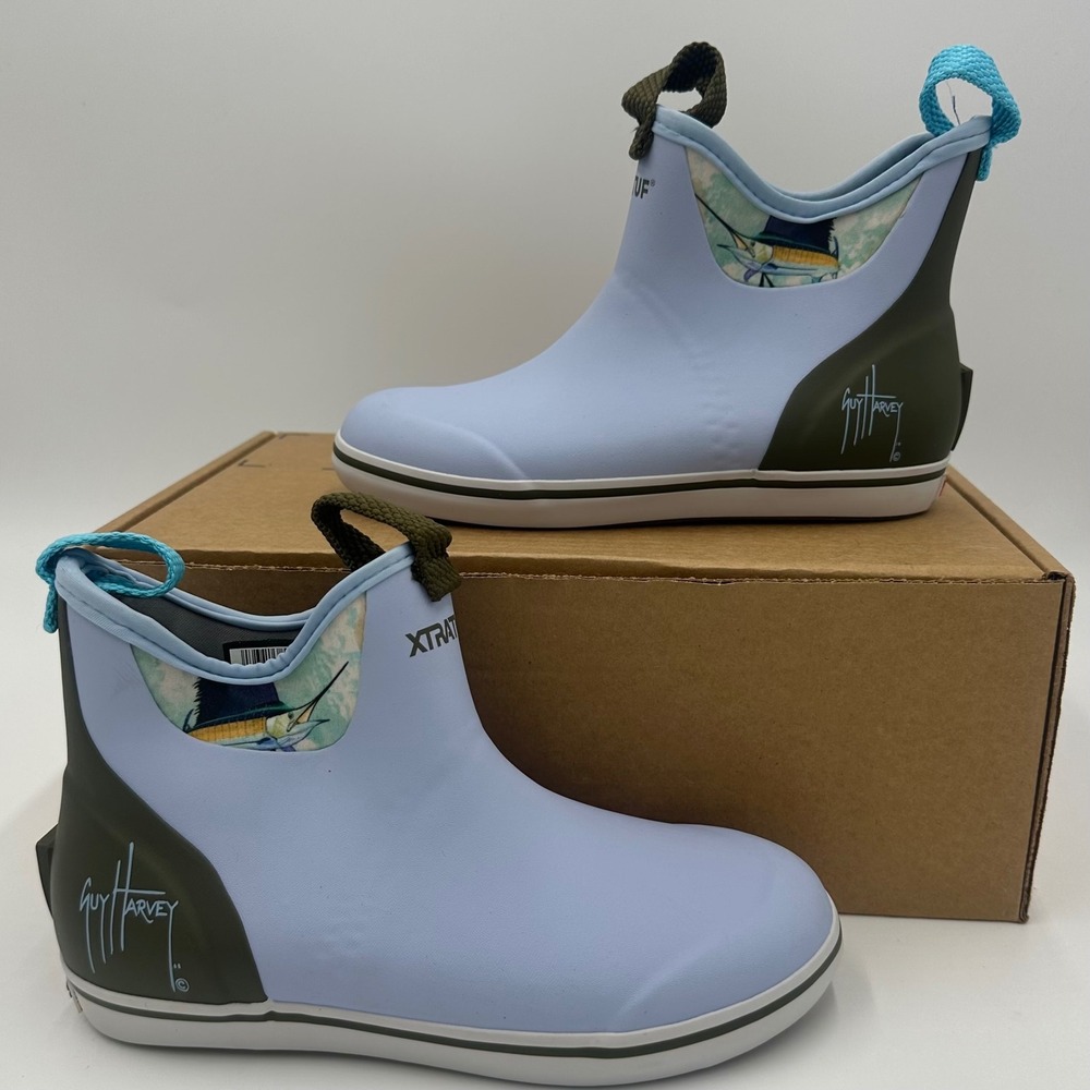 Guy Harvey Xtratuff Ankle Deck Rain Boots Womens 5 Sky Blue Marlin Waterproof